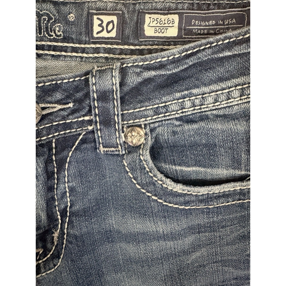 Miss Me Women's Light Wash Bootcut Jeans Low Rise Slim Fit Embellished WINGS 30 - Picture 6 of 10